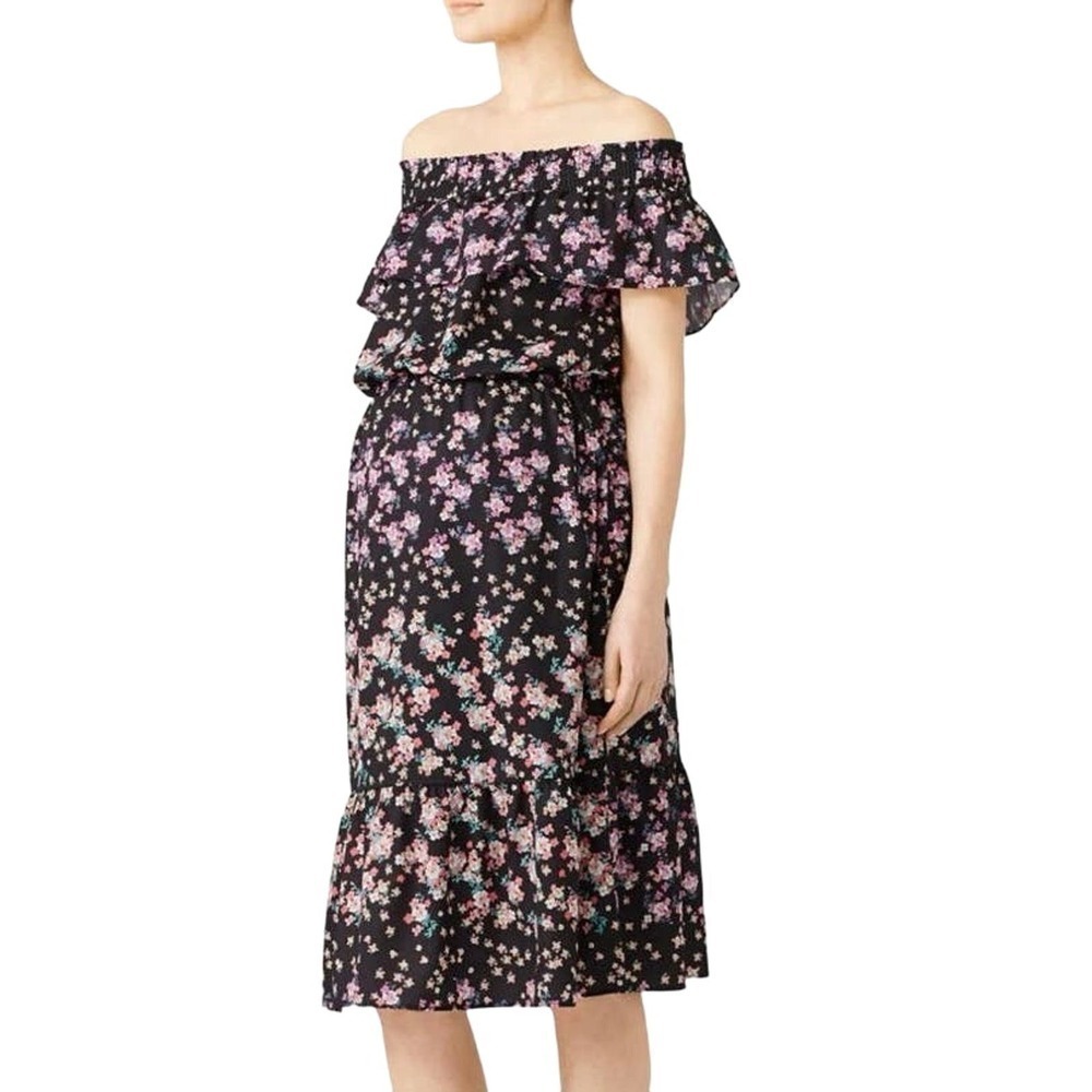 ROSIE POPE Serena Floral Off-Shoulder Maternity Dress - Small